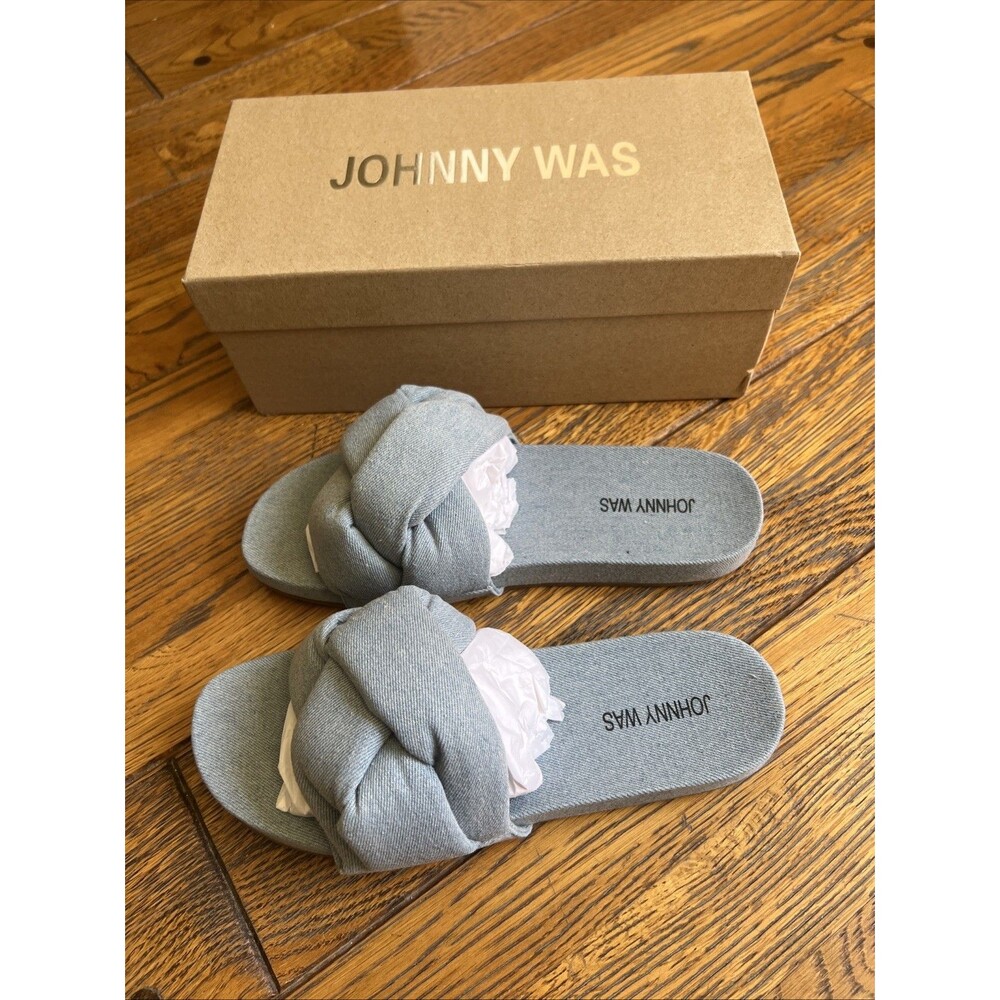 NEW $198 Johnny Was Ojai Sandal Size 10 Women's Blue Denim Slide Sandal - Picture 3 of 9